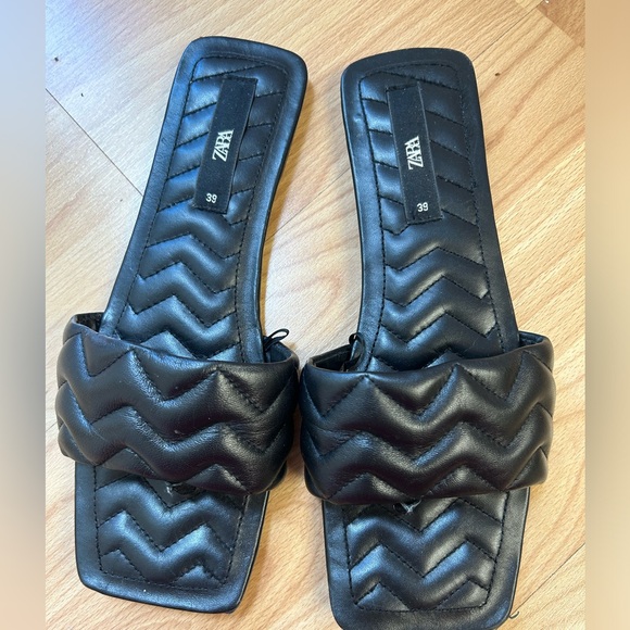Zara black quilted square toe sandals women’s size 39 - Picture 4 of 5